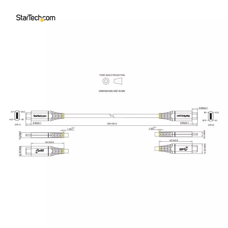 StarTech.com 20 palcov (50 cm) USB-C kábel 10 Gb/s – USB 3.1 Type-C kábel – 100 W (5 A) Power Delivery nabíjanie, DP Alt Mode – USB-C kábel pre USB-C laptop/telefón/zariadenie – nabíjanie/synchronizácia