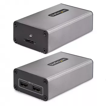 StarTech.com 2-portový USB 3.0 extender cez OM3 multimódové vlákno – LC/LC – 2x 5 Gb/s USB-A hub – dosah 350 m (1150 stôp) – odolný USB optický extender – optický USB extender