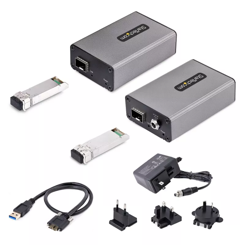 StarTech.com 2-portový USB 3.0 extender cez OM3 multimódové vlákno – LC/LC – 2x 5 Gb/s USB-A hub – dosah 350 m (1150 stôp) – odolný USB optický extender – optický USB extender