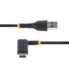 StarTech.com 15 cm USB-A na USB-C nabíjací kábel, zahnutý – odolný rýchlonabíjací USB-C kábel – čierny, USB 2.0 A na Type-C – odolný aramidový vlákno – 3A – krátky USB nabíjací kábel