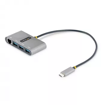 StarTech.com 3-portový USB-C hub s Ethernetom - 3x USB-A - Gigabit Ethernet - USB 3.0 5Gbps - napájaný zbernice - 1ft/30cm dlhý USB Type-C hostiteľský kábel - GbE - prenosný USB-C na USB-A hub
