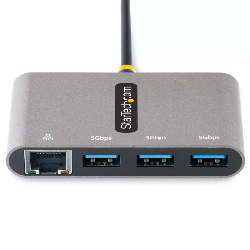StarTech.com 3-portový USB-C hub s Ethernetom - 3x USB-A - Gigabit Ethernet - USB 3.0 5Gbps - napájaný zbernice - 1ft/30cm dlhý USB Type-C hostiteľský kábel - GbE - prenosný USB-C na USB-A hub