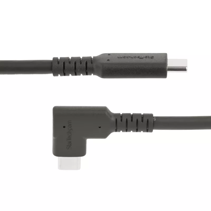 StarTech.com 50 cm robustný pravouhlý USB-C kábel, USB 3.2 Gen 2 (10 Gbit/s), plne vybavený USB-C na C dátový kábel, 4K 60Hz DP Alt mód, 100 W Power Delivery – 90-stupňový USB Type-C kábel