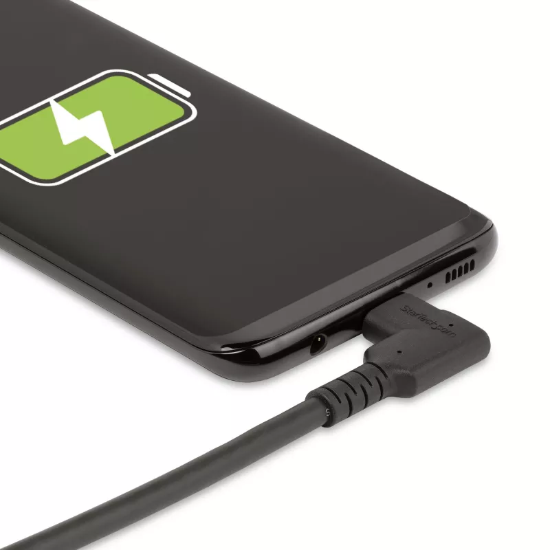StarTech.com 50 cm robustný pravouhlý USB-C kábel, USB 3.2 Gen 2 (10 Gbit/s), plne vybavený USB-C na C dátový kábel, 4K 60Hz DP Alt mód, 100 W Power Delivery – 90-stupňový USB Type-C kábel