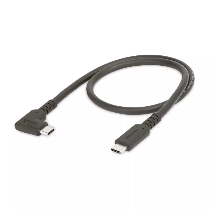 StarTech.com 50 cm robustný pravouhlý USB-C kábel, USB 3.2 Gen 2 (10 Gbit/s), plne vybavený USB-C na C dátový kábel, 4K 60Hz DP Alt mód, 100 W Power Delivery – 90-stupňový USB Type-C kábel