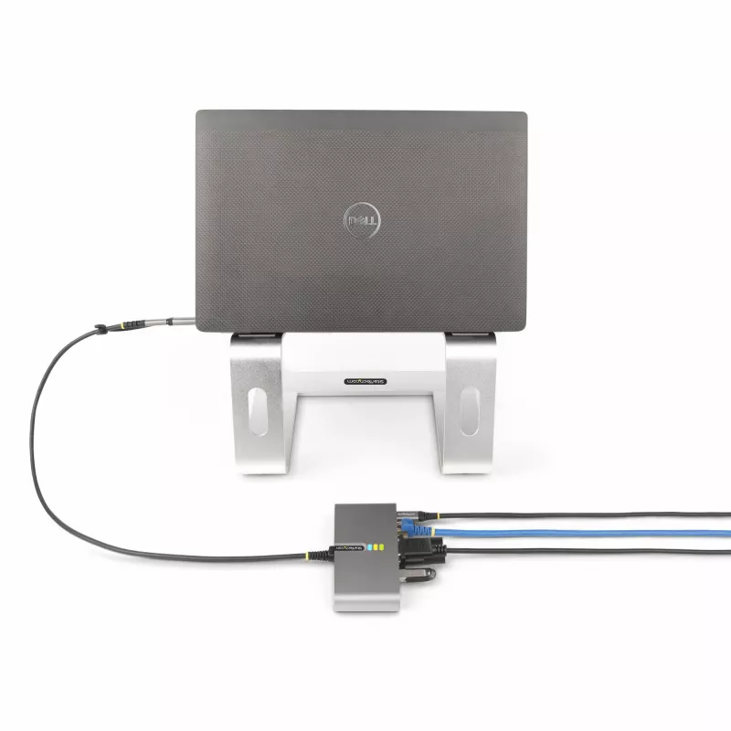 StarTech.com 2-portový USB-C hub s Ethernetom a RS-232, pripojený USB-C na USB-A dongle, 100 W PD priechod, 2x USB-A 5 Gbit/s, Gigabit Ethernet, RS232 sériový (FTDI)