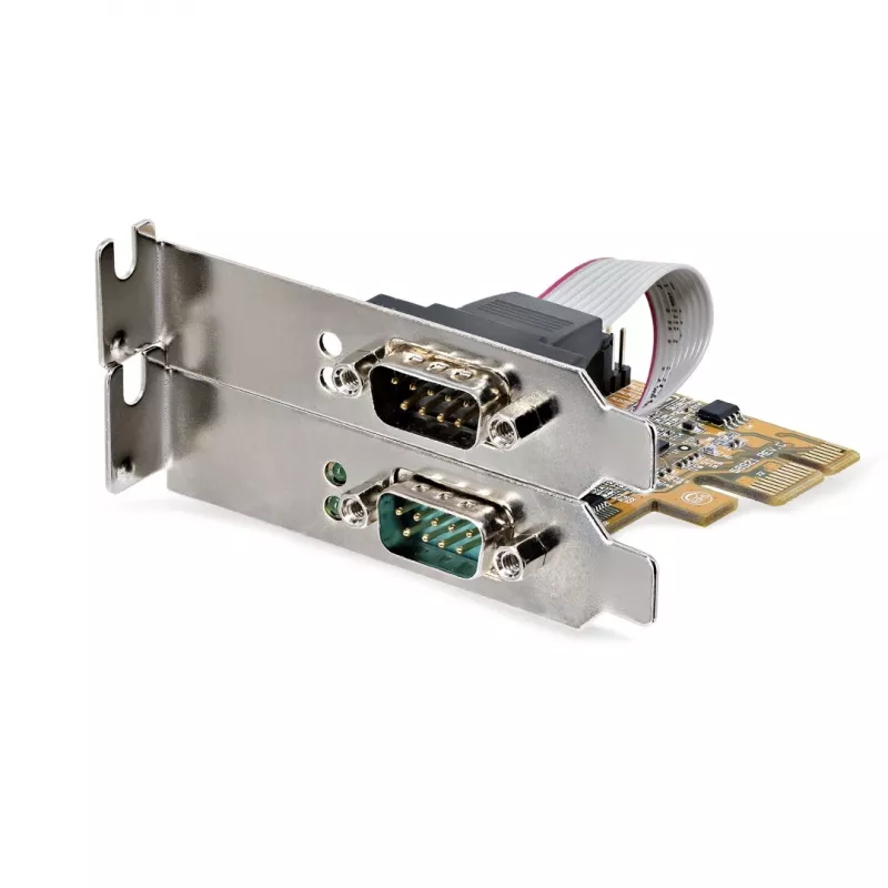 StarTech.com 2-portová PCI Express sériová karta, dual port PCIe na RS232 (DB9) sériová karta, 16C1050 UART, Low/Full Profile konzoly, COM Retention, pre Windows/Linux