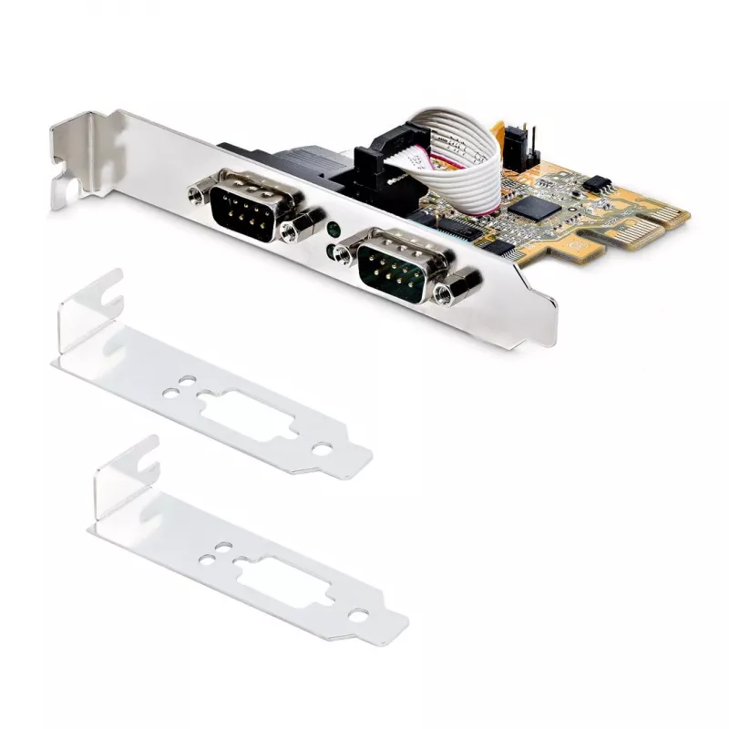 StarTech.com 2-portová PCI Express sériová karta, dual port PCIe na RS232 (DB9) sériová karta, 16C1050 UART, Low/Full Profile konzoly, COM Retention, pre Windows/Linux
