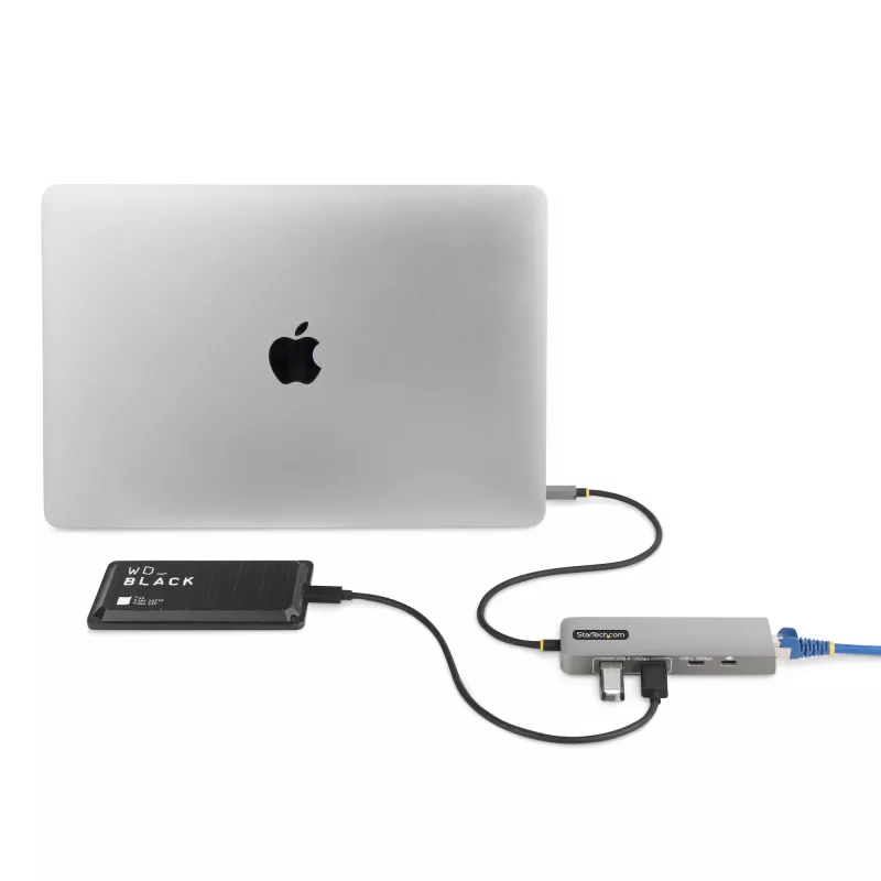 StarTech.com 3-portový USB-C hub s 2,5 Gbit/s Ethernetom a 100 W Power Delivery Pass-Through, USB 3.2 10 Gbit/s, 2x USB-A/1x USB-C, prenosný USB Type-C adaptérový hub