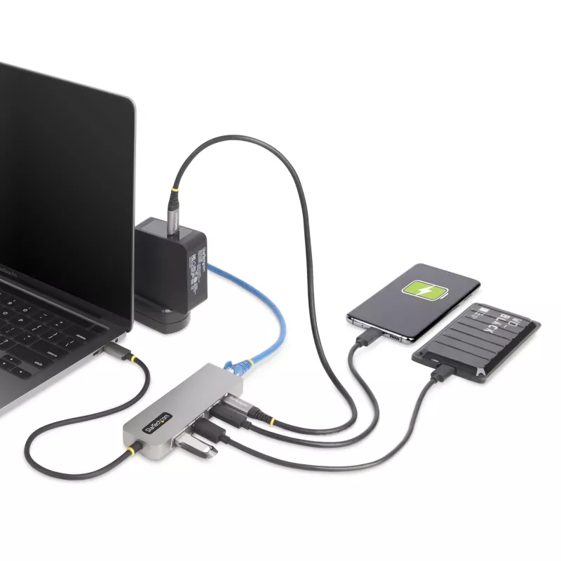 StarTech.com 3-portový USB-C hub s 2,5 Gbit/s Ethernetom a 100 W Power Delivery Pass-Through, USB 3.2 10 Gbit/s, 2x USB-A/1x USB-C, prenosný USB Type-C adaptérový hub