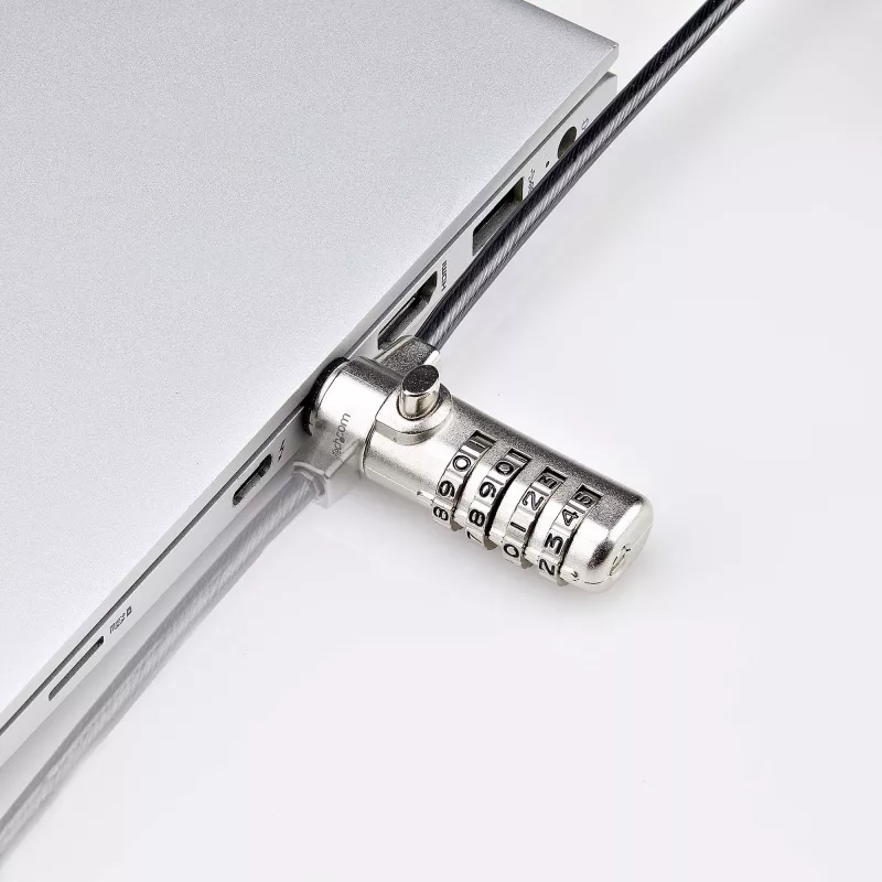 StarTech.com slim Lock K-Slot kompatibilný, 1,5 m zámkový kábel, ochrana proti krádeži na stole pre notebook, oceľový kábel proti prerezaniu, číselný zámok