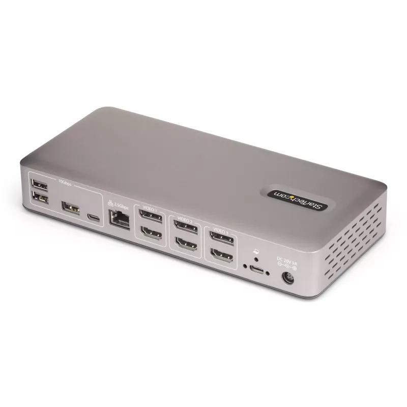 StarTech.com trojmonitorová USB4 dokovacia stanica, 4K 60Hz HDMI alebo DisplayPort, 100W nabíjanie notebooku, 2,5GbE, USB-C multimonitorový dock, bez ovládačov