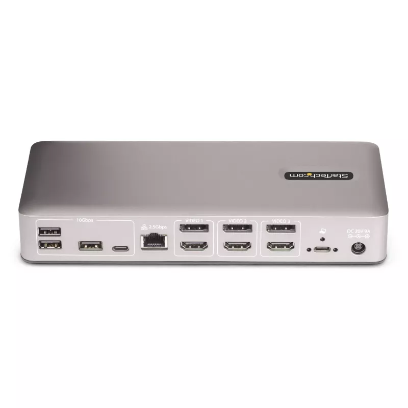 StarTech.com trojmonitorová USB4 dokovacia stanica, 4K 60Hz HDMI alebo DisplayPort, 100W nabíjanie notebooku, 2,5GbE, USB-C multimonitorový dock, bez ovládačov