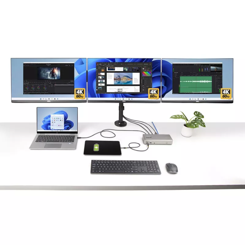 StarTech.com trojmonitorová USB4 dokovacia stanica, 4K 60Hz HDMI alebo DisplayPort, 100W nabíjanie notebooku, 2,5GbE, USB-C multimonitorový dock, bez ovládačov