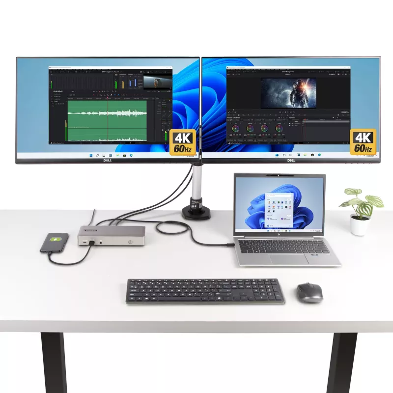 StarTech.com trojmonitorová USB4 dokovacia stanica, 4K 60Hz HDMI alebo DisplayPort, 100W nabíjanie notebooku, 2,5GbE, USB-C multimonitorový dock, bez ovládačov
