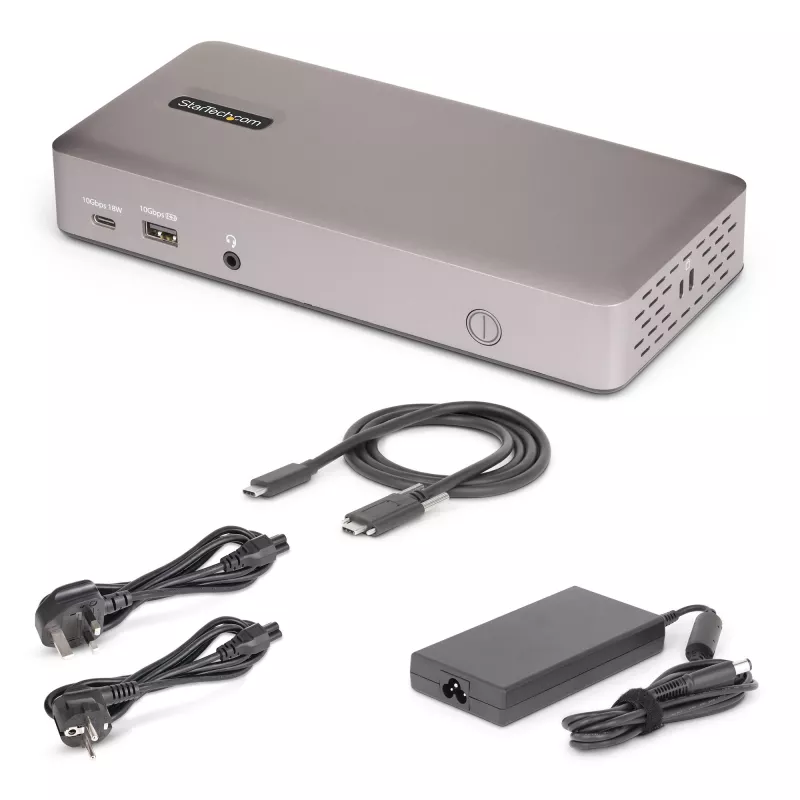 StarTech.com trojmonitorová USB4 dokovacia stanica, 4K 60Hz HDMI alebo DisplayPort, 100W nabíjanie notebooku, 2,5GbE, USB-C multimonitorový dock, bez ovládačov