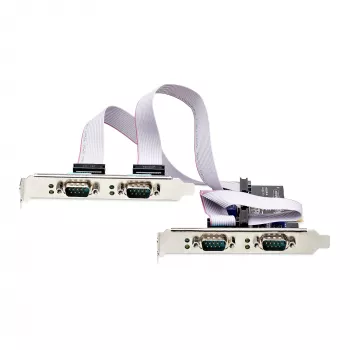 StarTech.com 4-portová sériová PCIe karta, quad-port PCI Express na RS232/RS422/RS485 (DB9) sériová karta, low-profile držiak v balení, 16C1050 UART, Windows/Linux, TAA-kompatibilná – ESD ochrana level 4