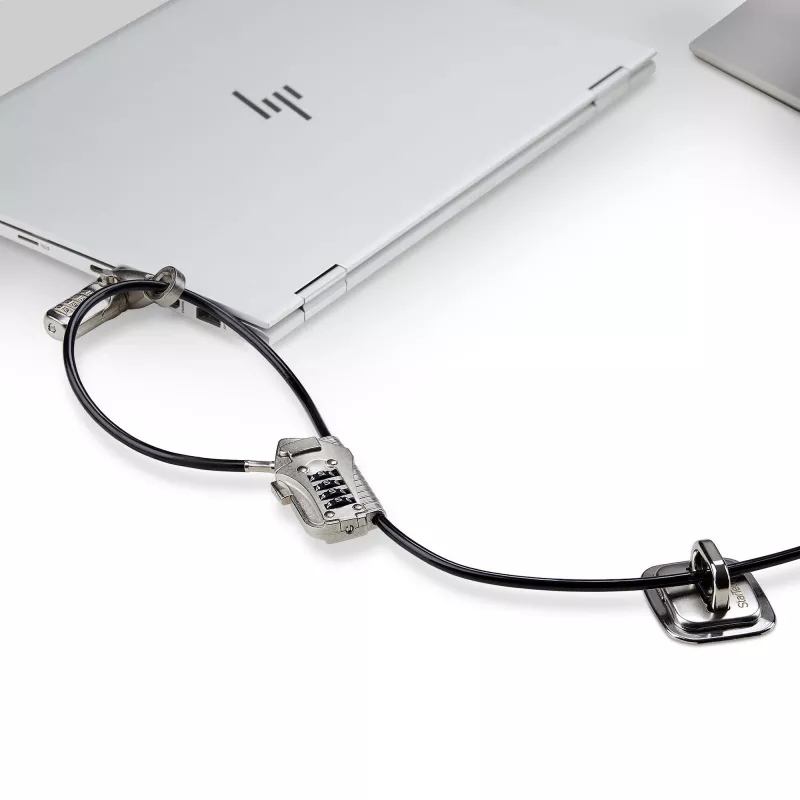 StarTech.com sada zámku na notebook/desktop a periférie, bezpečnostný zámok proti krádeži, K-slot, 9,8 stôp (3 m) oceľové lanko, 3 zariadenia, používateľsky nastaviteľný 4-miestny kód – TAA
