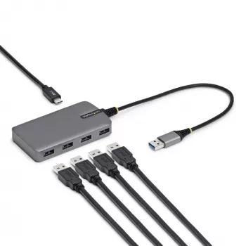 StarTech.com 4-portový USB-A hub, 5 Gbit/s, bus-powered, USB-A na 4x USB-A hub s USB-C pomocným napájacím vstupom, 30 cm hostiteľský kábel, prenosný desktop/notebook USB hub