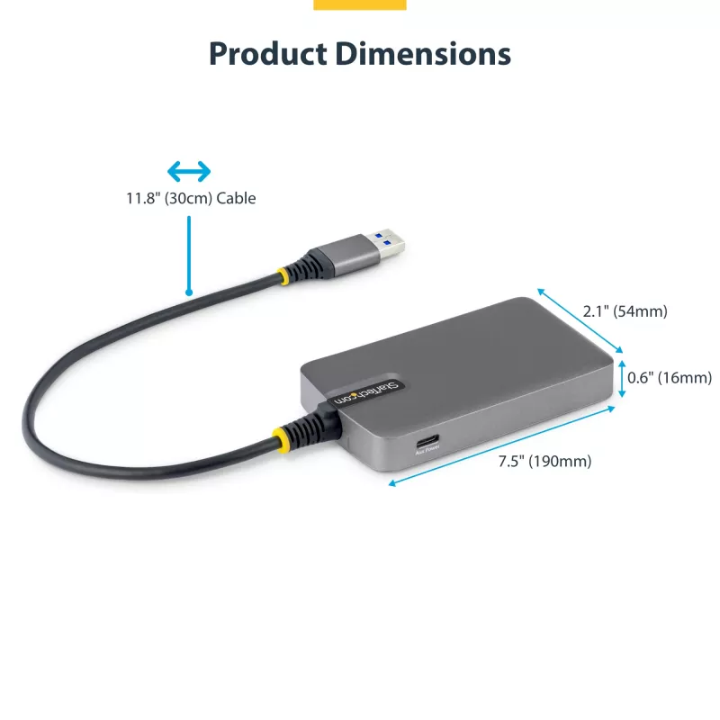 StarTech.com 4-portový USB-A hub, 5 Gbit/s, bus-powered, USB-A na 4x USB-A hub s USB-C pomocným napájacím vstupom, 30 cm hostiteľský kábel, prenosný desktop/notebook USB hub