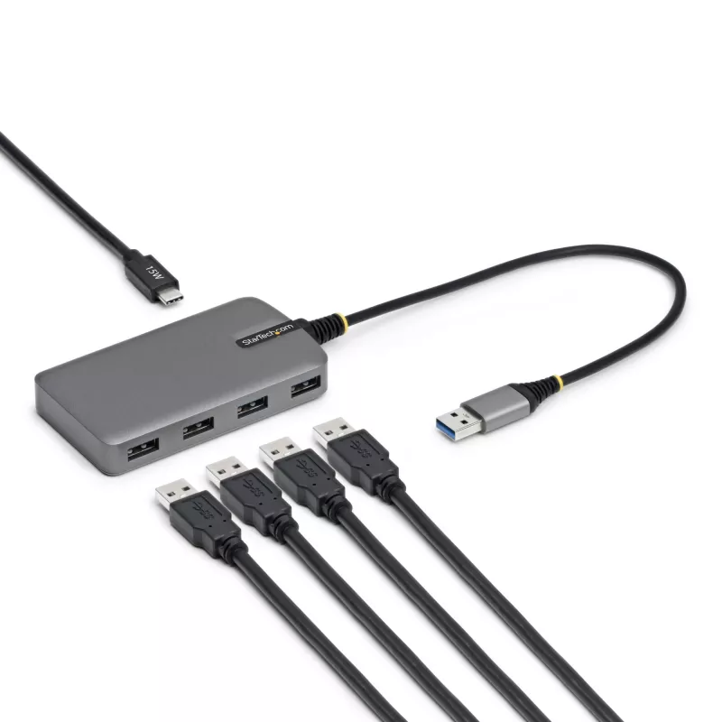 StarTech.com 4-portový USB-A hub, 5 Gbit/s, bus-powered, USB-A na 4x USB-A hub s USB-C pomocným napájacím vstupom, 30 cm hostiteľský kábel, prenosný desktop/notebook USB hub