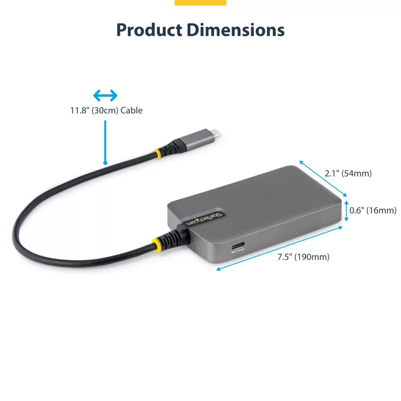 StarTech.com 4-portový USB-C hub, 5 Gbit/s, bus-powered, USB-C na 4x USB-A hub s USB-C pomocným napájacím vstupom, 1ft/30cm hostiteľský kábel, prenosný desktop/notebook USB hub