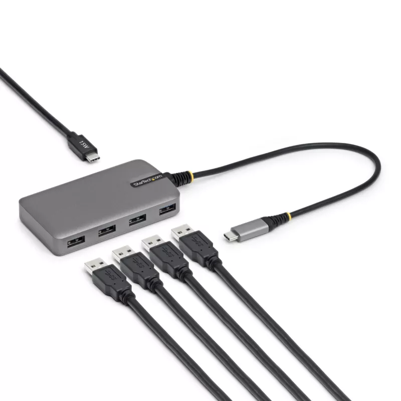 StarTech.com 4-portový USB-C hub, 5 Gbit/s, bus-powered, USB-C na 4x USB-A hub s USB-C pomocným napájacím vstupom, 1ft/30cm hostiteľský kábel, prenosný desktop/notebook USB hub