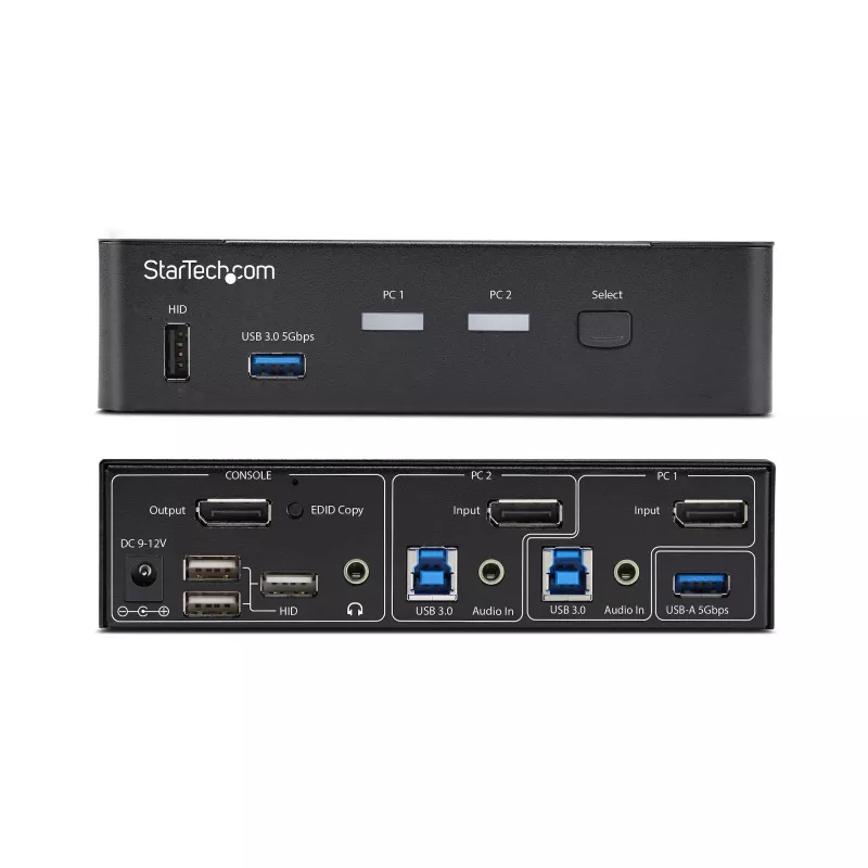 StarTech.com 2-portový DisplayPort KVM switch, 4K 60Hz, DP 1.2, EDID správa, 2-portový USB 3.0 hub, 4x USB HID porty, TAA-kompatibilný