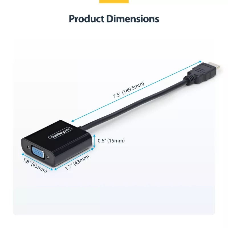 StarTech.com HDMI na VGA adaptér, aktívny video konvertor pre notebook/desktop, 1920x1080 (1080p), HDMI zdroj na VGA monitor/display/projektor