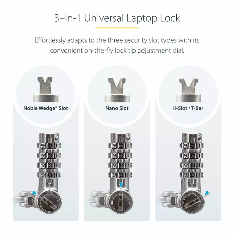 StarTech.com 25-pack univerzálny zámok na notebook 2 m, serializované bezpečnostné lanko pre notebook, kompatibilné s Noble Wedge®/Nano/K-slot, kábel s bezklúčovým číselným zámkom – TAA