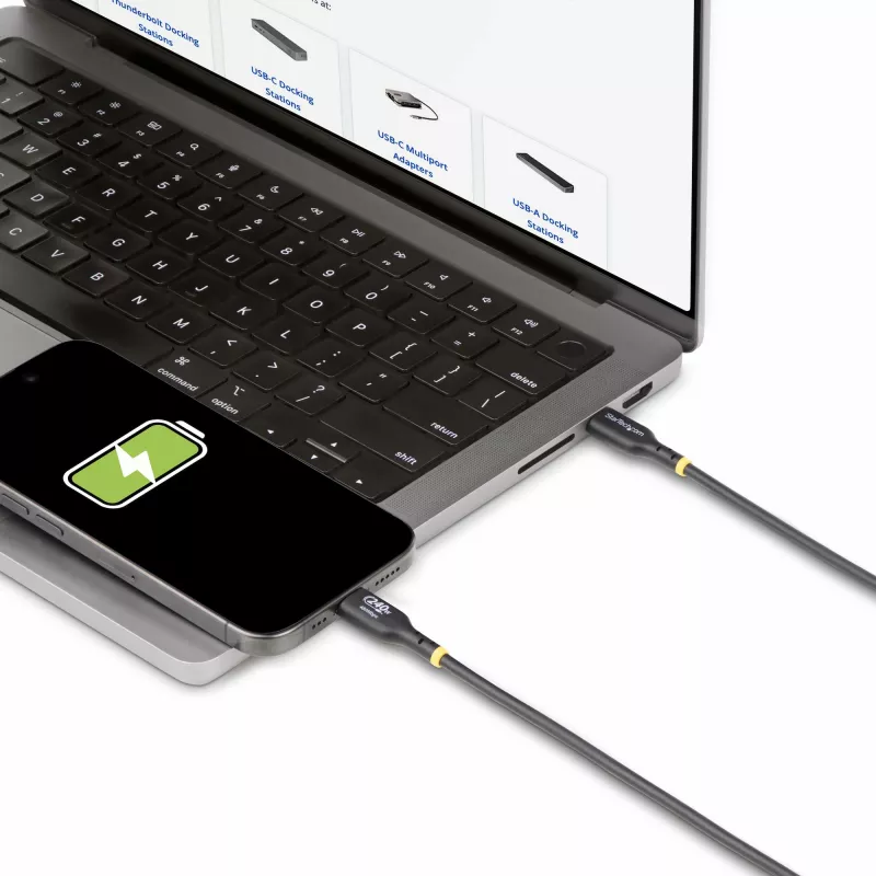 StarTech.com 4m USB-C nabíjací kábel, USB-IF certifikovaný USB-C kábel, 240W PD EPR, USB 2.0 Type-C nabíjací kábel na notebook, USB-C dátový kábel, TPE plášť, M/M