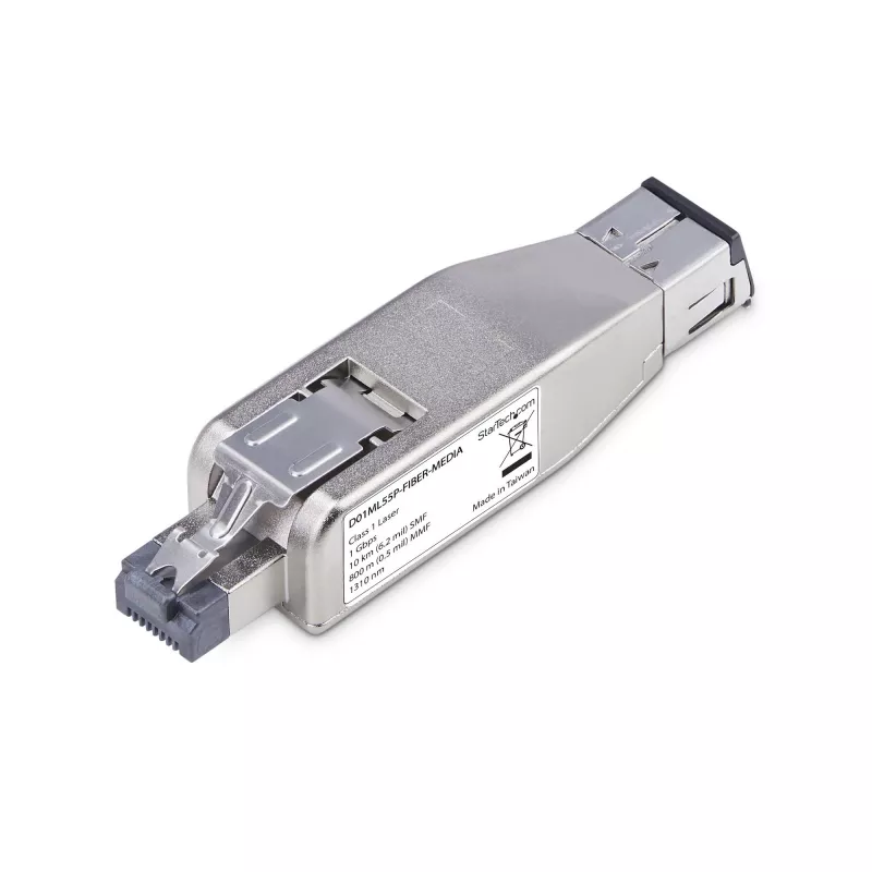 StarTech.com gigabitový optický na RJ45 Ethernet mediálny konvertor dongle, optický singlemode 10 km/multimode 800 m, PoE napájaný, kompaktný dizajn, kovové puzdro, Micro Mini, TAA