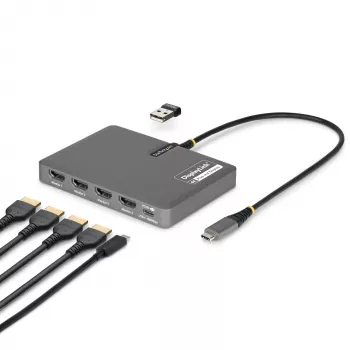 StarTech.com USB-C na Quad-Monitor Workstation adaptér, 4K 60Hz HDMI, 140W PD Passthrough pre nabíjanie laptopu, USB port pre bezdrôtovú klávesnicu / myš, TAA