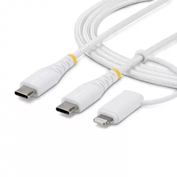 StarTech.com 2m (6ft) 2-in-1 odolný USB-C nabíjací kábel s Lightning adaptérom, 30W/60W (3A), Apple MFi certifikovaný, pletený USB-C nabíjací kábel pre iPhone/iPad/Android