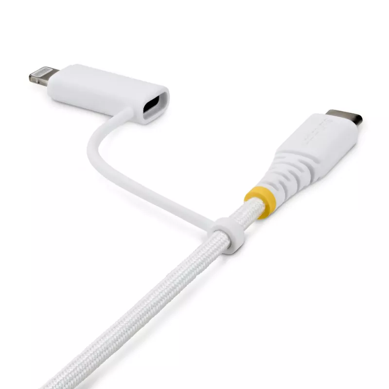 StarTech.com 2m (6ft) 2-in-1 odolný USB-C nabíjací kábel s Lightning adaptérom, 30W/60W (3A), Apple MFi certifikovaný, pletený USB-C nabíjací kábel pre iPhone/iPad/Android
