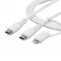 StarTech.com 1m (3ft) Rugged 2-in-1 USB-C nabíjací kábel s Lightning adaptérom, 30W/60W (3A), Apple MFi certifikovaný, pletený USB-C nabíjací kábel pre iPhone/iPad/Android