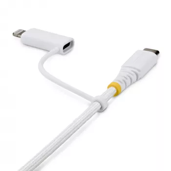 StarTech.com 1m (3ft) Rugged 2-in-1 USB-C nabíjací kábel s Lightning adaptérom, 30W/60W (3A), Apple MFi certifikovaný, pletený USB-C nabíjací kábel pre iPhone/iPad/Android