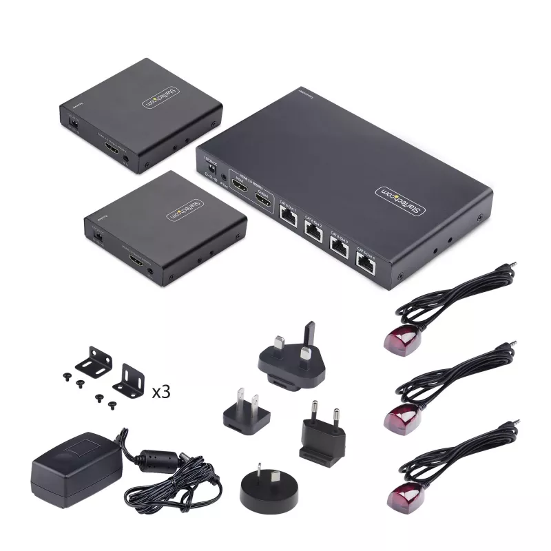 StarTech.com 4-portový HDMI extender a splitter cez CAT6, 4K 60Hz, až do 70 m (230 ft), 1x4 HDMI over Ethernet distribučná sada s IR a Power over kábel