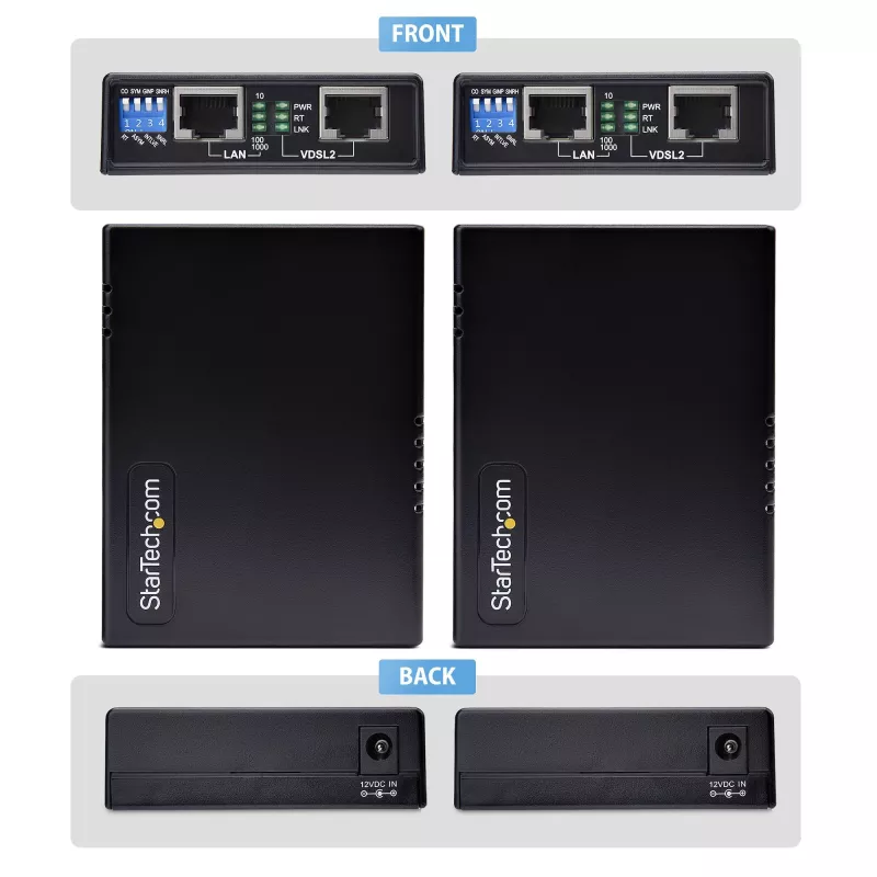 StarTech.com VDSL2 Ethernet extender sada cez jednovodičový pár, až do 0,6 míle (1 km) dosah, LAN repeater cez telefónnu linku/CAT5e/CAT6, až do 300 Mbit/s, náhrada za 110VDSLEXTEU – TAA