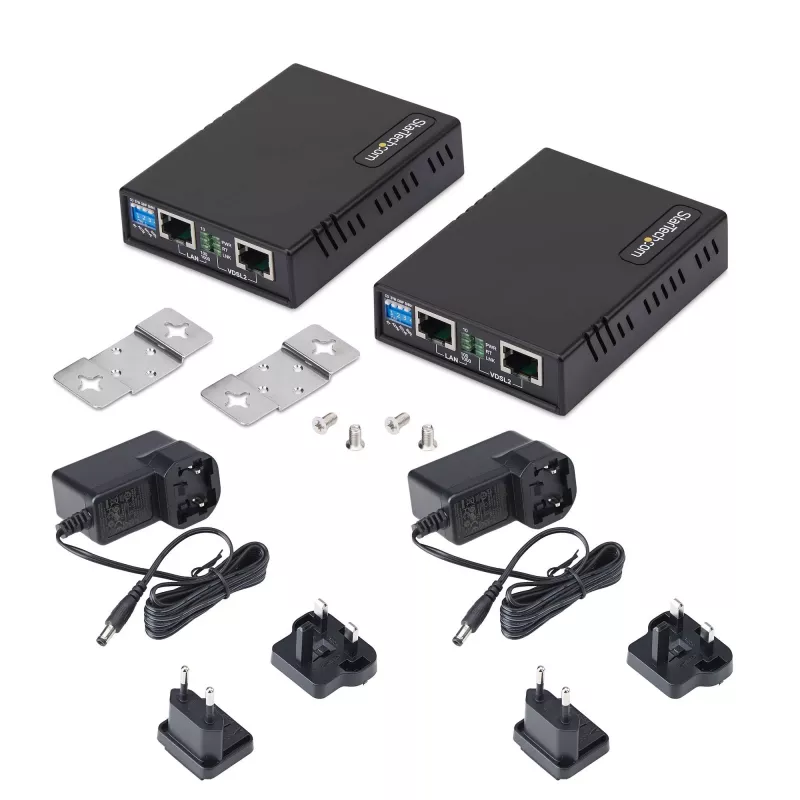 StarTech.com VDSL2 Ethernet extender sada cez jednovodičový pár, až do 0,6 míle (1 km) dosah, LAN repeater cez telefónnu linku/CAT5e/CAT6, až do 300 Mbit/s, náhrada za 110VDSLEXTEU – TAA