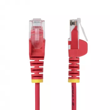 StarTech.com 10 m červený štíhly CAT6 Ethernet kábel, ochrana proti zaseknutiu, 100W PoE, UTP, LSZH, 28AWG čistá holá medená žila, štíhly RJ45 sieťový patch kábel s odľahčením ťahu, jednotlivo testovaný