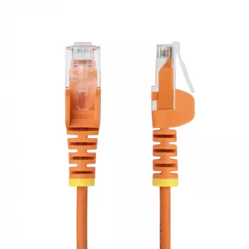 StarTech.com 10 m oranžový štíhly CAT6 Ethernet kábel, ochrana proti zaseknutiu, 100W PoE, UTP, LSZH, 28AWG čistá holá medená žila, štíhly RJ45 sieťový patch kábel s odľahčením ťahu, jednotlivo testovaný