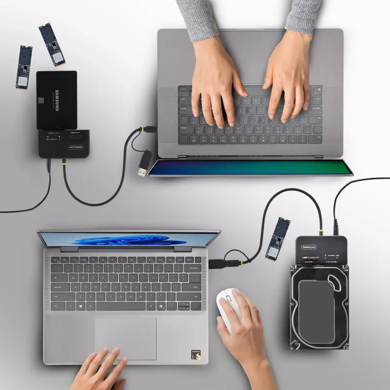StarTech.com USB-C/USB-A na M.2 NVMe a 2,5 palca/3,5 palca SATA adaptér, 10 Gbit/s, bez nástrojov externá čítačka SSD diskov, B+M/M-Key