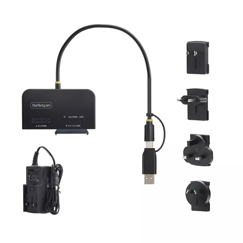 StarTech.com USB-C/USB-A na M.2 NVMe a 2,5 palca/3,5 palca SATA adaptér, 10 Gbit/s, bez nástrojov externá čítačka SSD diskov, B+M/M-Key