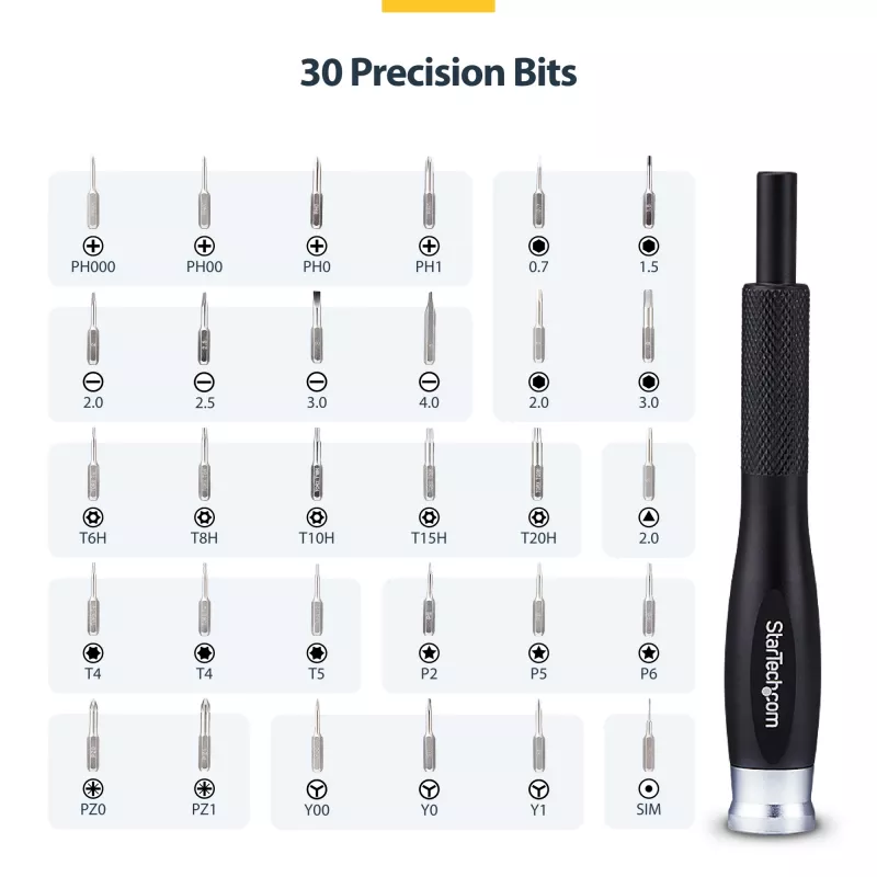 StarTech.com 40-dielna sada náradia na opravu počítačov pre notebook/PC/elektroniku/telefón, sada 30-bitových presných skrutkovačov, odnímateľný kryt s magnetickou podložkou, páčidlá