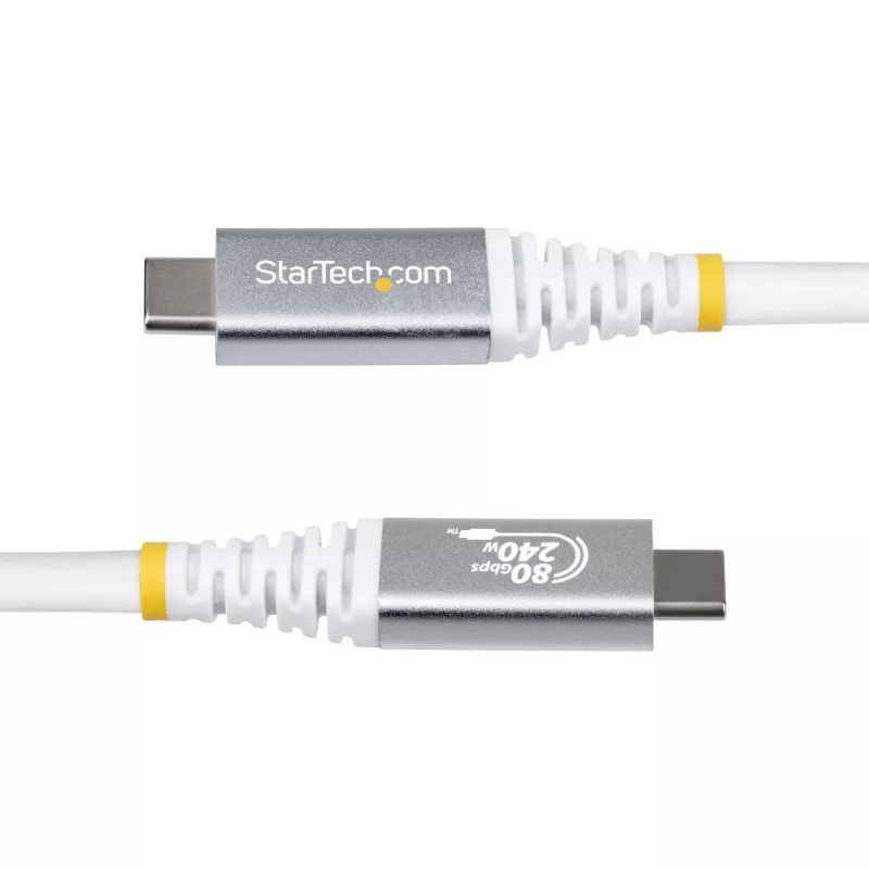 StarTech.com 1,5m USB4 kábel, 80Gbit/s, USB-IF certifikovaný USB-C kábel, 240W PD, 8K 120Hz/4K 240Hz DP2.1 DP80, TPE plášť, kompatibilný s Thunderbolt 4 – biely USB-C kábel