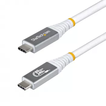 StarTech.com 1 m (3 ft) USB4 kábel, 80 Gbit/s, USB-IF certifikovaný USB-C kábel, 240 W PD, 8K 120 Hz/4K 240 Hz DP2.1 DP80, TPE plášť, kompatibilný s Thunderbolt 4 – biely USB-C kábel