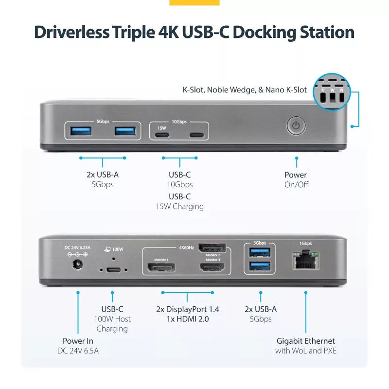 StarTech.com 199UE-USBC-DOCK dokovacia stanica/replikátor portov pre notebook káblový USB 3.2 Gen 2 (3.1 Gen 2) Type-C sivý