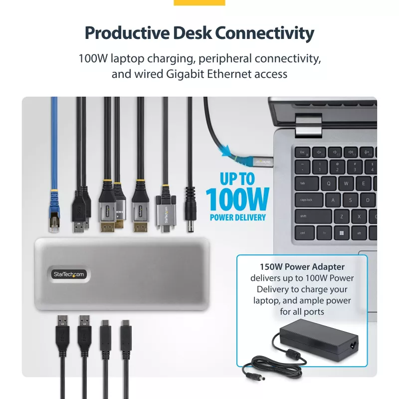 StarTech.com 199UE-USBC-DOCK dokovacia stanica/replikátor portov pre notebook káblový USB 3.2 Gen 2 (3.1 Gen 2) Type-C sivý