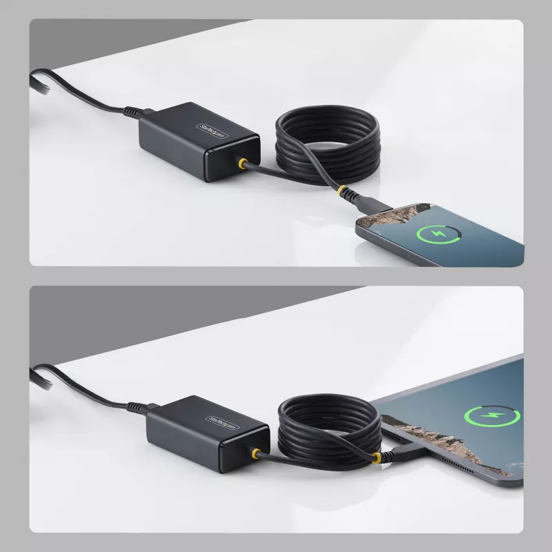 StarTech.com 65W USB-C nabíjačka pre notebook, 1,5 m pevne pripojený USB-C kábel, napájací zdroj pre Dell, XPS, HP ProBook, MacBook Pro, Microsoft Surface Pro